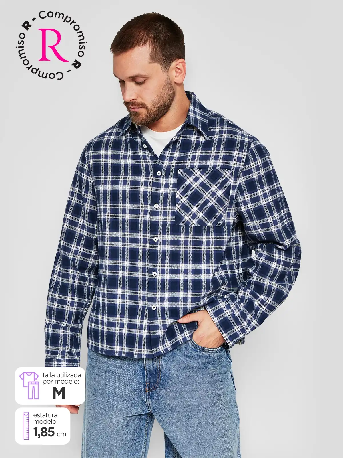 CAMISA HOMBRE INDEX MANGA LARGA CUADROS FRANELA - 1