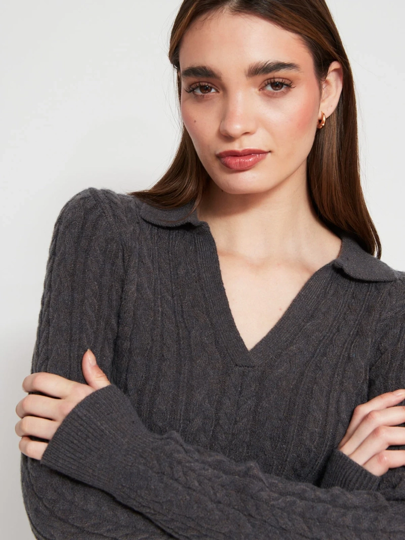 SWEATER MUJER INDEX CUELLO POLO MANGA LARGA TRENZADO - 3