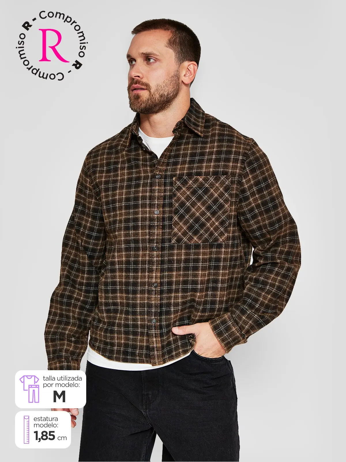 CAMISA HOMBRE INDEX MANGA LARGA CUADROS FRANELA - 1