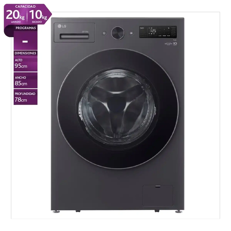 LAVADORA SECADORA CARGA FRONTAL LG WD20EGNTSPG 20KG 10KG NEGRO - 1