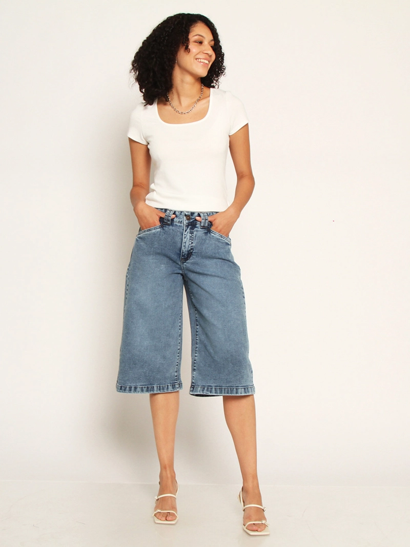 BERMUDA MUJER WADOS ALGODÓN TIRO ALTO DENIM - 1