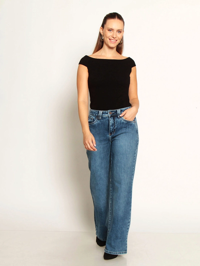 JEANS MUJER WADOS ALGODÓN WIDE LEG TIRO BAJO - 1