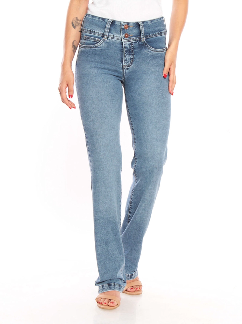 JEANS MUJER WADOS ALGODÓN RECTO TIRO ALTO BOTONES - 2