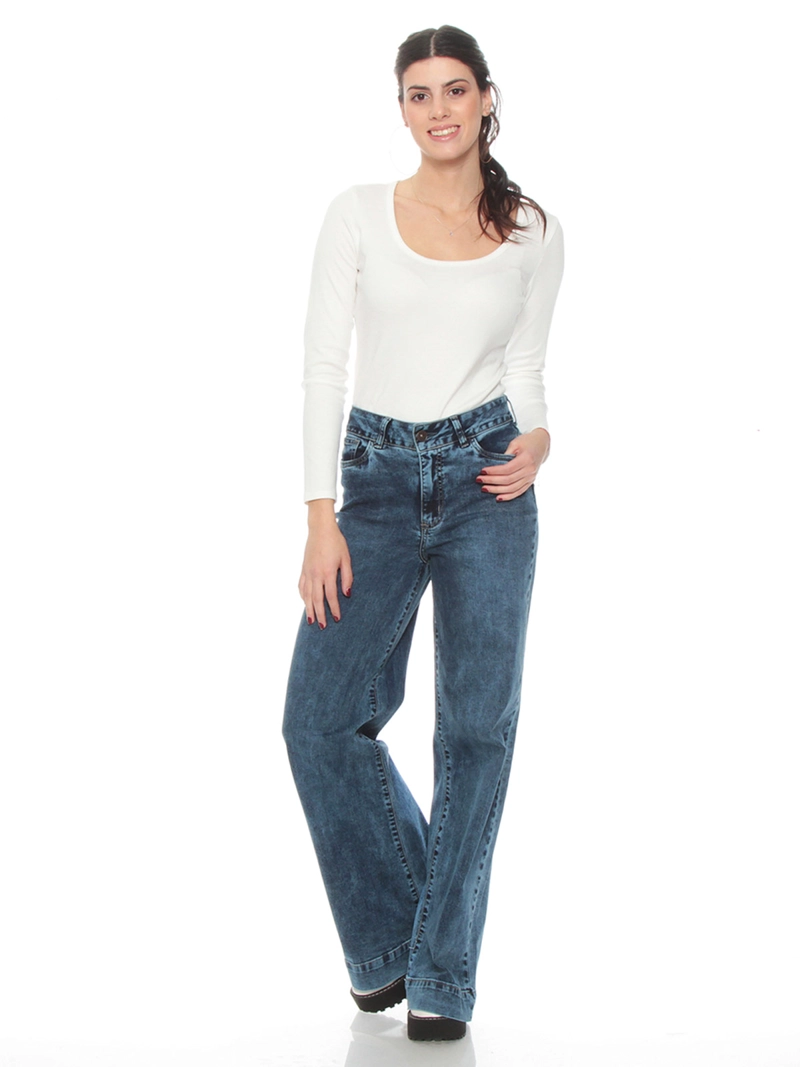 JEANS MUJER WADOS ALGODÓN WIDELEG TIRO ALTO PUSH UP - 1
