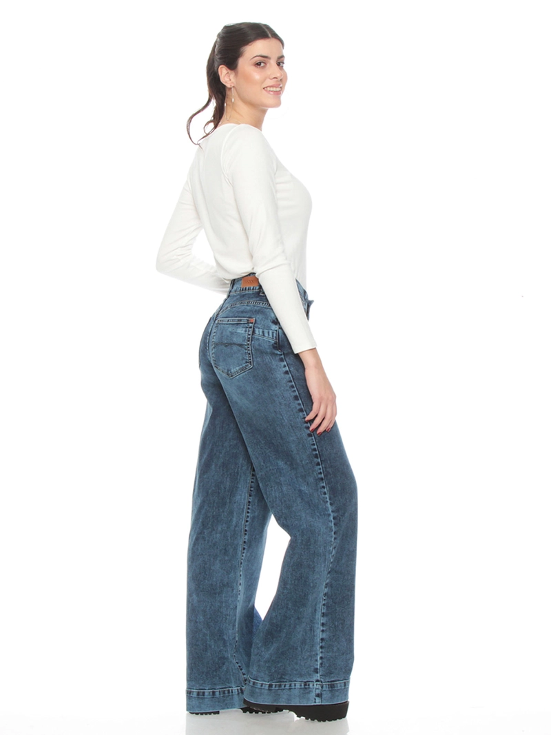 JEANS MUJER WADOS ALGODÓN WIDELEG TIRO ALTO PUSH UP - 3