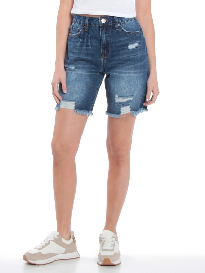 BERMUDA MUJER WADOS ALGODÓN TIRO ALTO DENIM DESFLECADO - 2