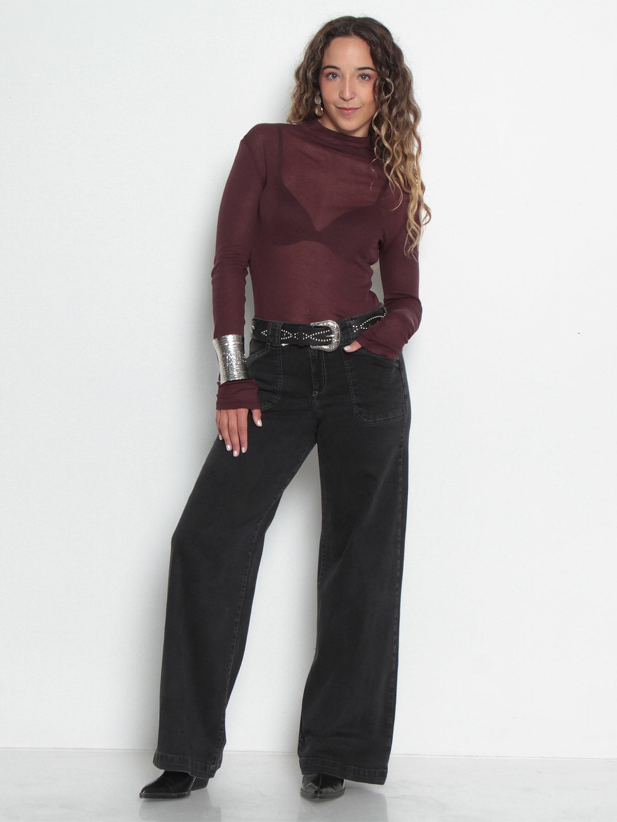 JEANS MUJER WADOS ALGODÓN WIDE CARGO TIRO MEDIO - 1