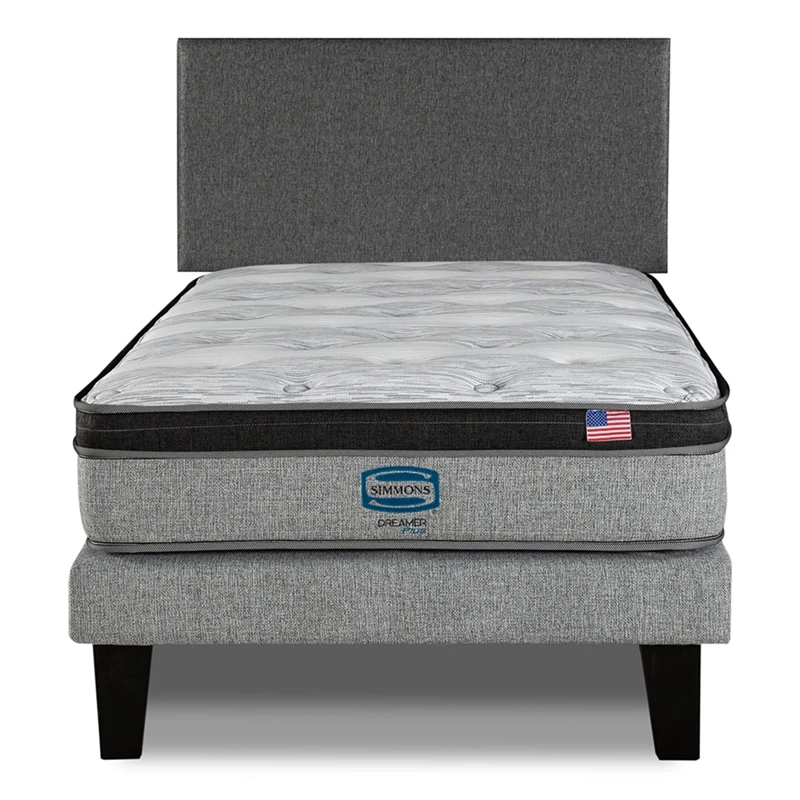 CAMA EUROPEA SIMMONS DREAMER PLUS 1.5 PLAZAS + RESPALDO PRAGA GRIS - 1
