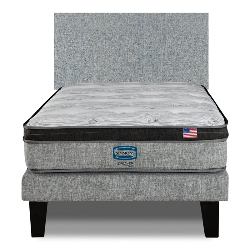 CAMA EUROPEA SIMMONS DREAMER PLUS 1.5 PLAZAS + RESPALDO PRAGA PLATA - 1