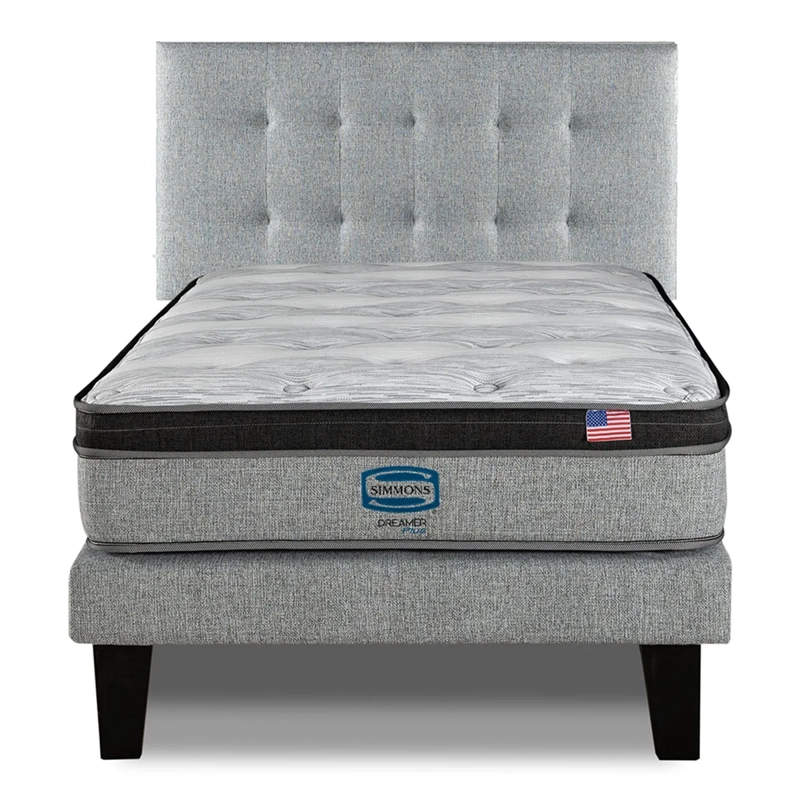 CAMA EUROPEA SIMMONS DREAMER PLUS 1.5 PLAZAS + RESPALDO URBAN PLATA - 1