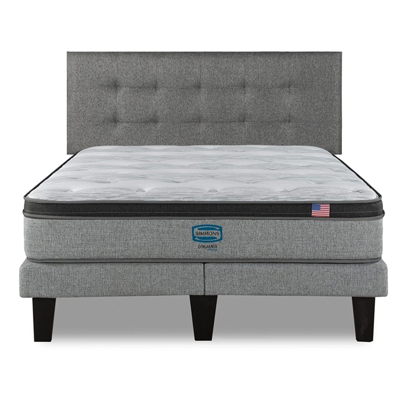 CAMA EUROPEA SIMMONS DREAMER PLUS 2 PLAZAS + RESPALDO URBAN GRIS - 1