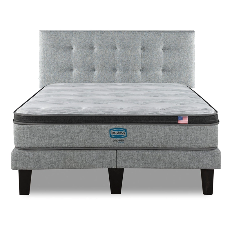 CAMA EUROPEA SIMMONS DREAMER PLUS 2 PLAZAS + RESPALDO URBAN PLATA - 1