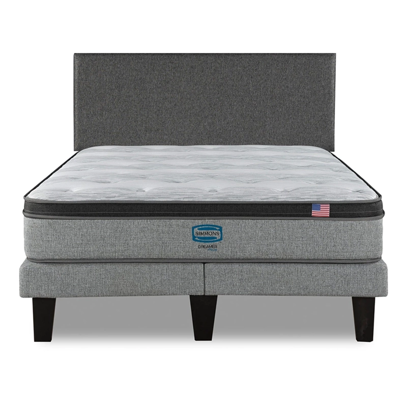 CAMA EUROPEA SIMMONS DREAMER PLUS 2 PLAZAS + RESPALDO PRAGA GRIS - 1