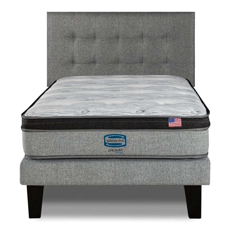 CAMA EUROPEA SIMMONS DREAMER PLUS 1.5 PLAZAS + RESPALDO URBAN GRIS - 1