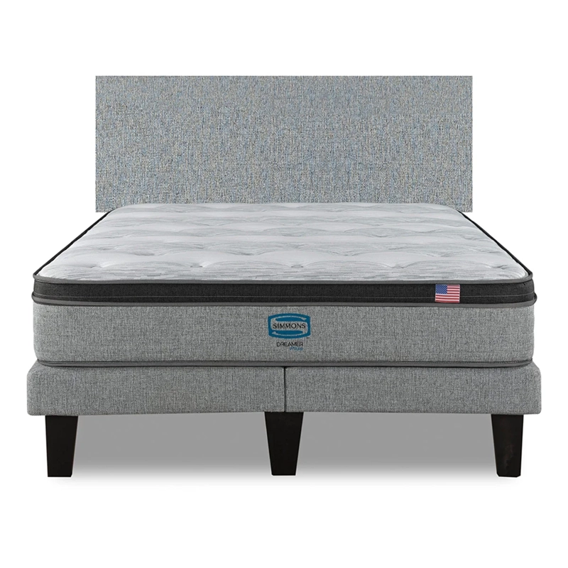 CAMA EUROPEA SIMMONS DREAMER PLUS 2 PLAZAS + RESPALDO PRAGA PLATA - 1
