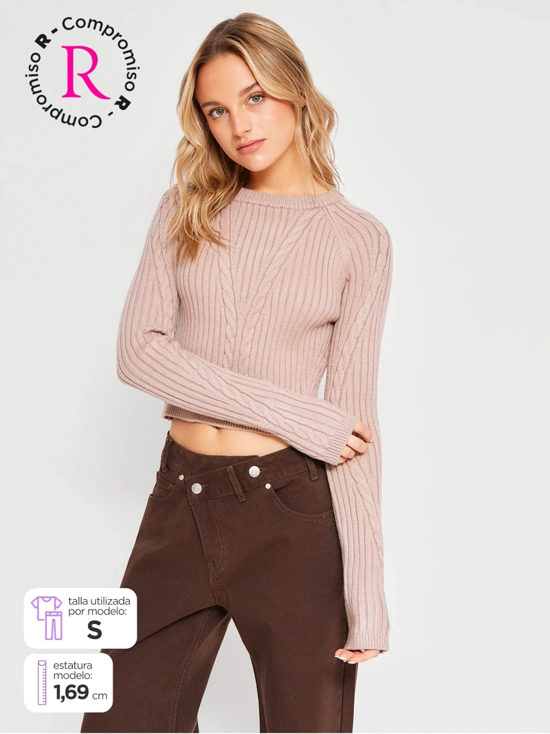 SWEATER MUJER INDEX MANGA LARGA RIB TRENZADO - 1