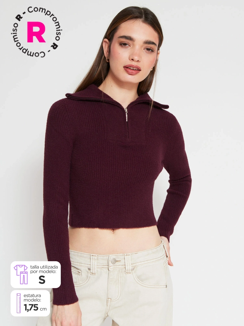 SWEATER MUJER INDEX CUELLO CIERRE MANGA LARGA RIB - 1