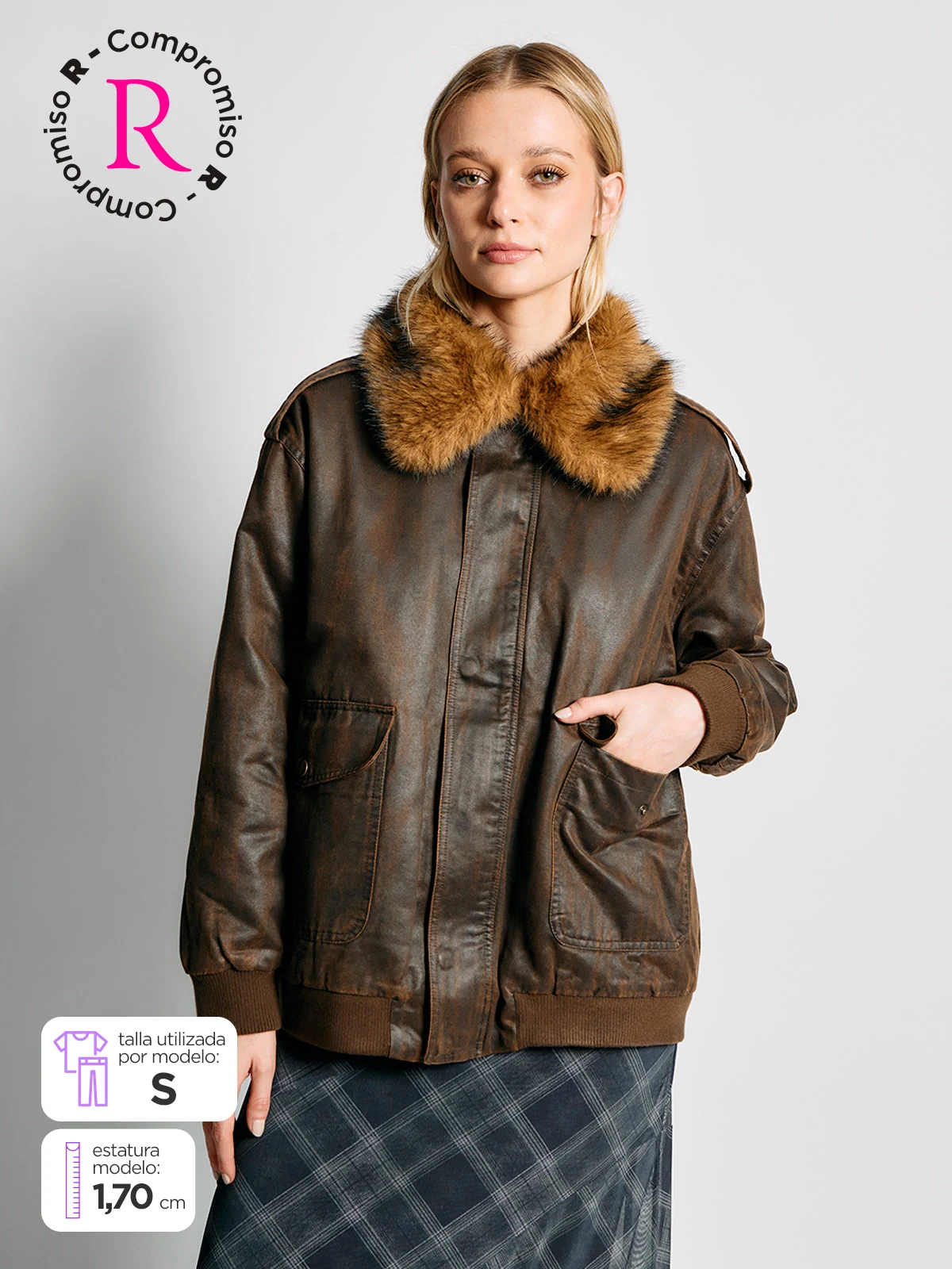 CHAQUETA MUJER INDEX CORTA CUELLO EFECTO PIEL - 1