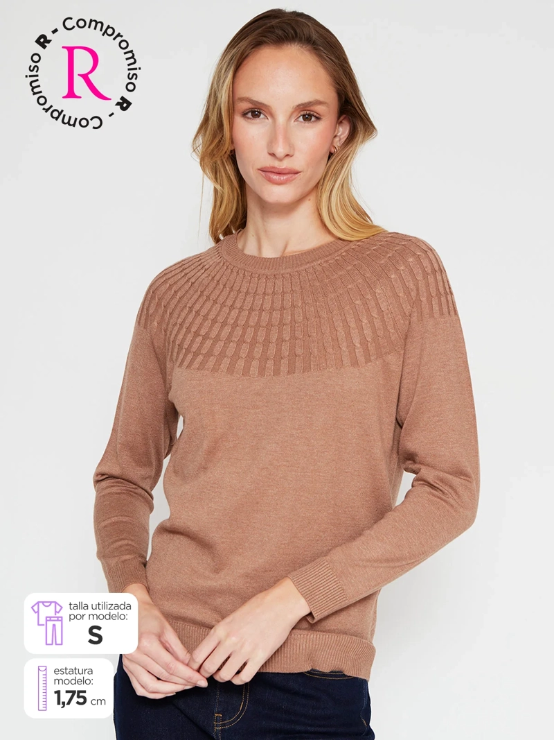 SWEATER MUJER AZIZ MANGA LARGA TRENZADO - 1