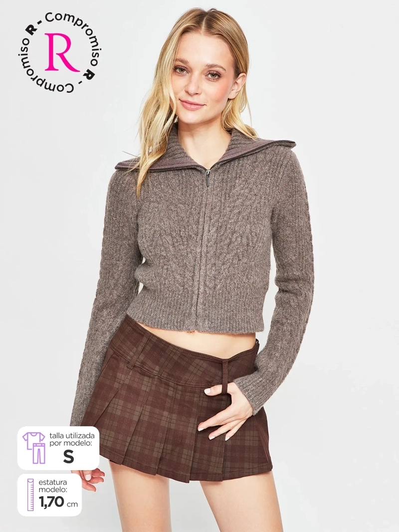 SWEATER MUJER INDEX MANGA LARGA TRENZADO CIERRE