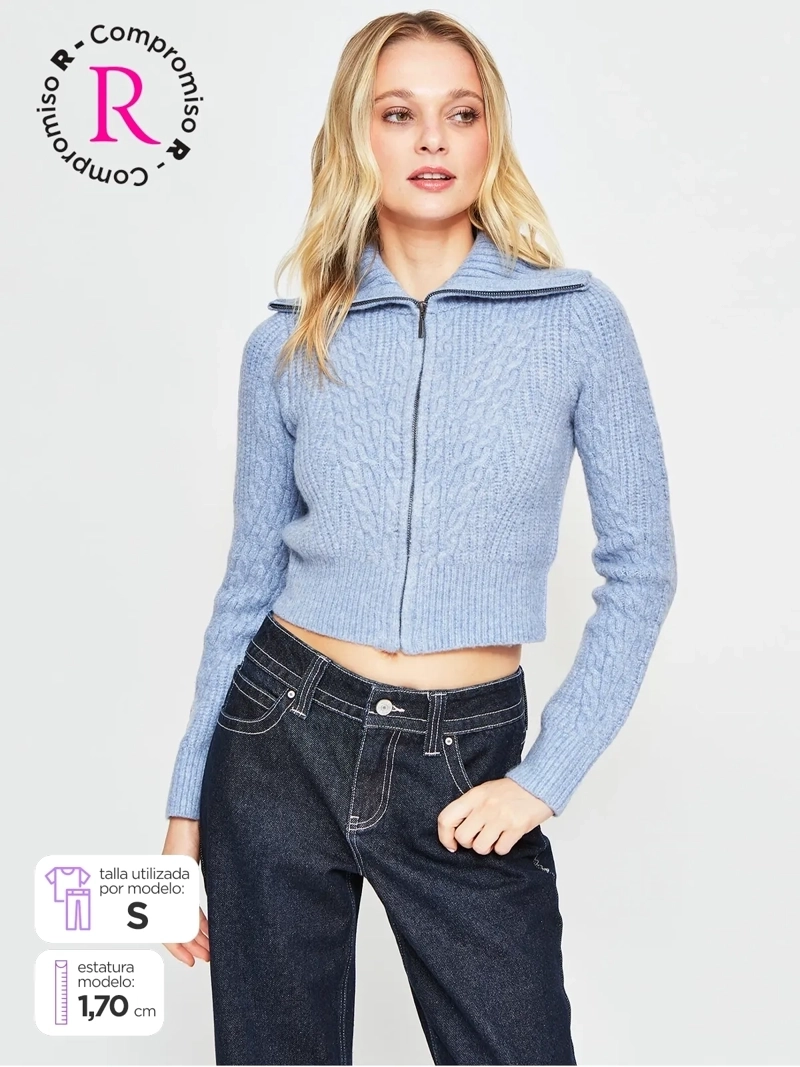 SWEATER MUJER INDEX MANGA LARGA TRENZADO CIERRE