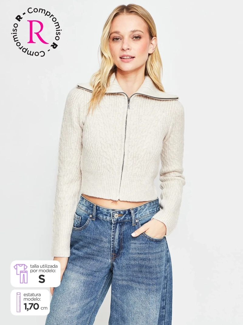 SWEATER MUJER INDEX MANGA LARGA TRENZADO CIERRE - 1