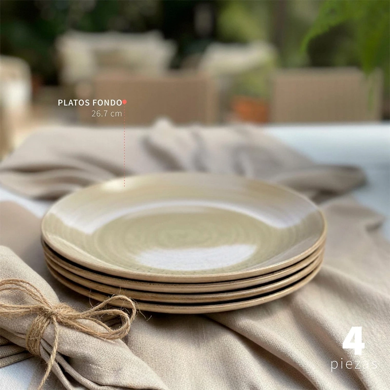 SET 4 PLATOS FONDO SIMPLIT SIENA CERÁMICA 27 CM BEIGE - 3