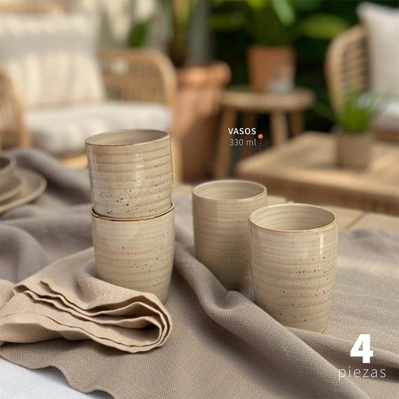 SET 4 VASOS SIMPLIT SIENTA CERÁMICA 330 ML BEIGE - 3