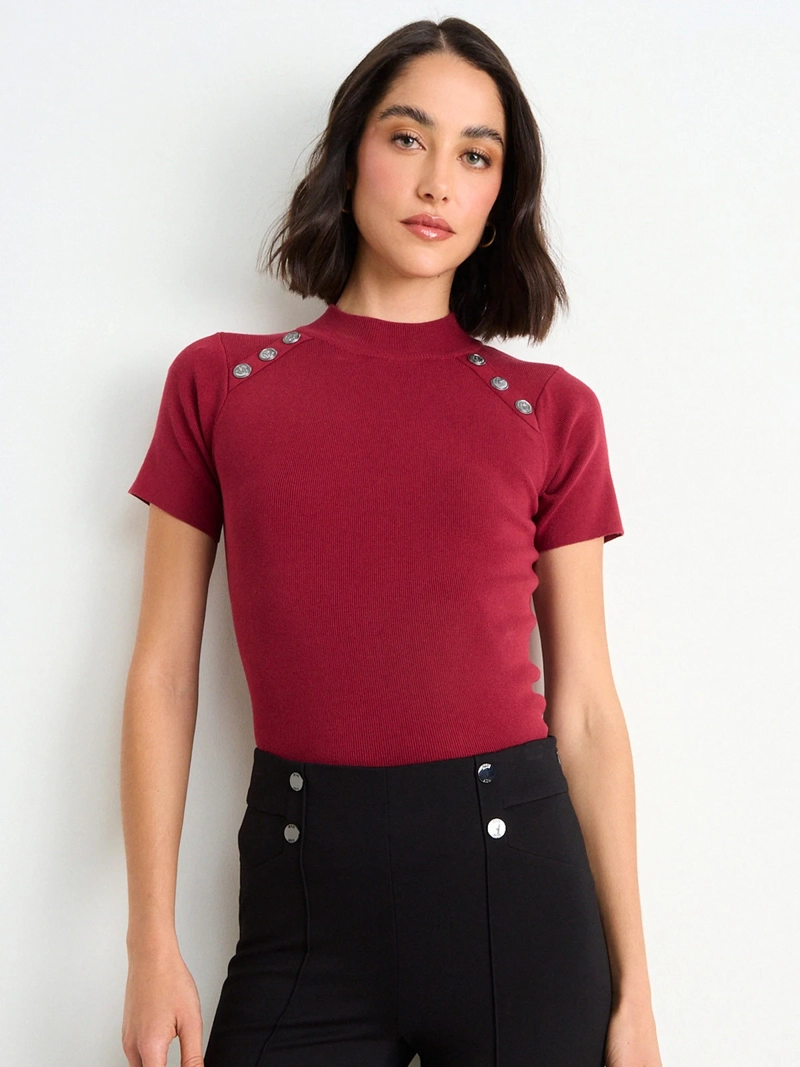 POLERA MUJER ASH CUELLO SUBIDO MANGA CORTA BOTONES - 3