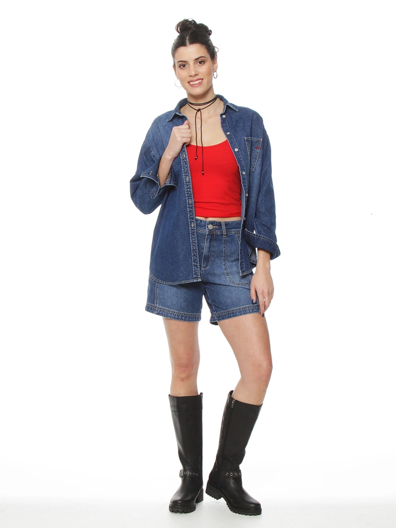 SHORT MUJER WADOS ALGODÓN DENIM TIRO ALTO - 1
