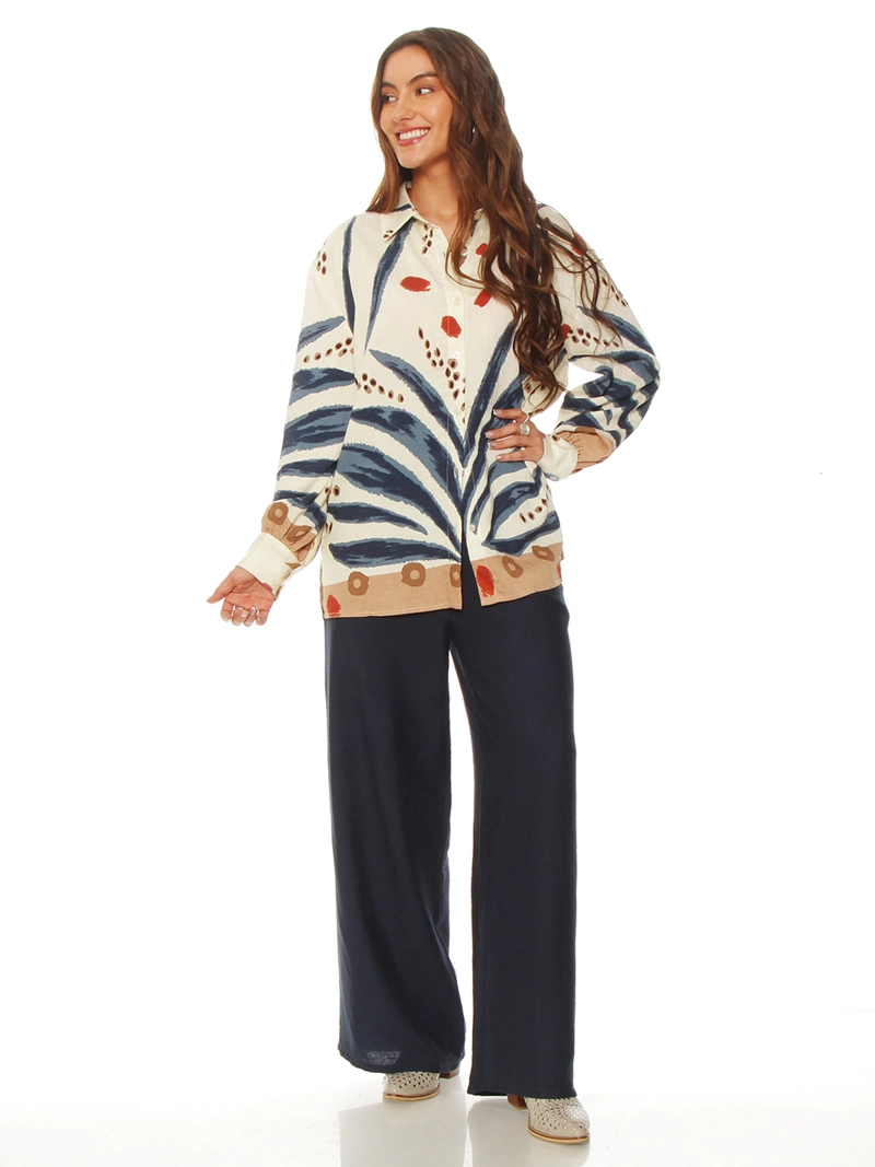 BLUSA MUJER WADOS MANGA LARGA ESTAMPADA ABOTONADA - 1