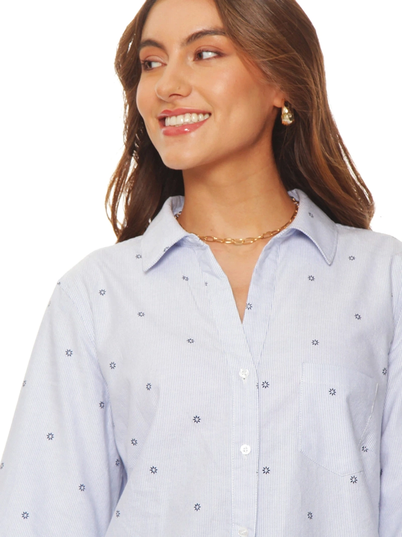 BLUSA MUJER WADOS ALGODÓN MANGA LARGA LISTADA ABOTONADA - 5