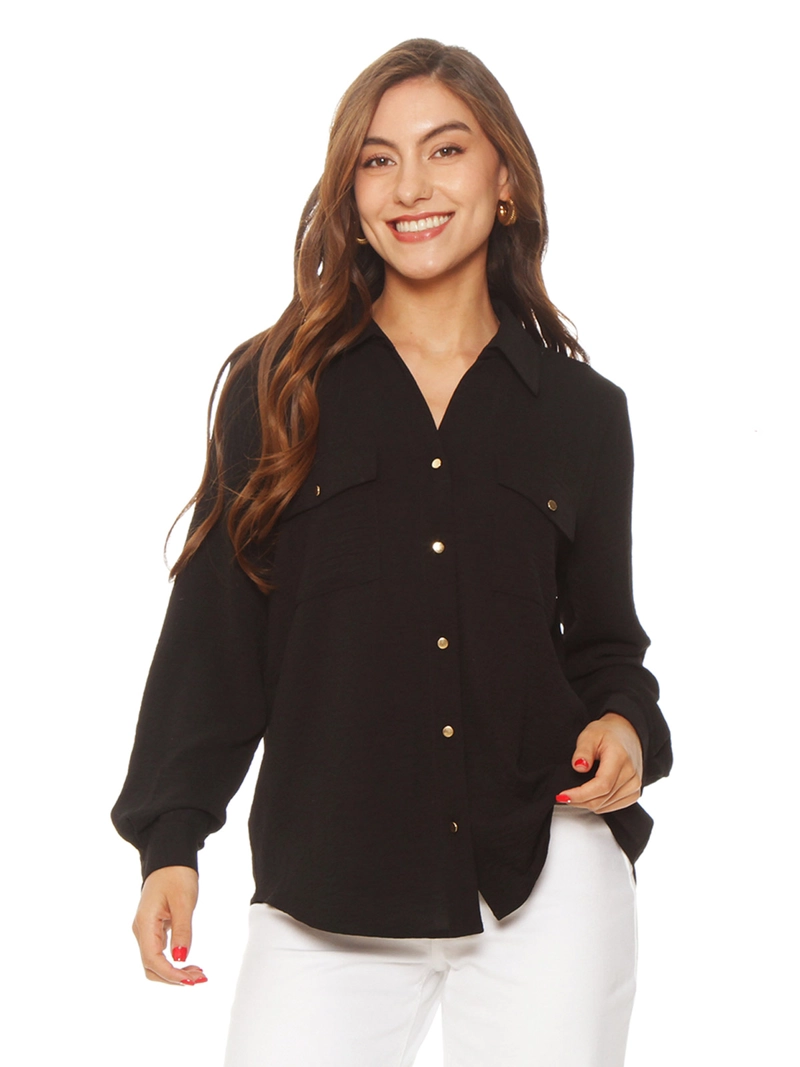 BLUSA MUJER WADOS MANGA LARGA ABOTONADA BOLSILLOS - 2