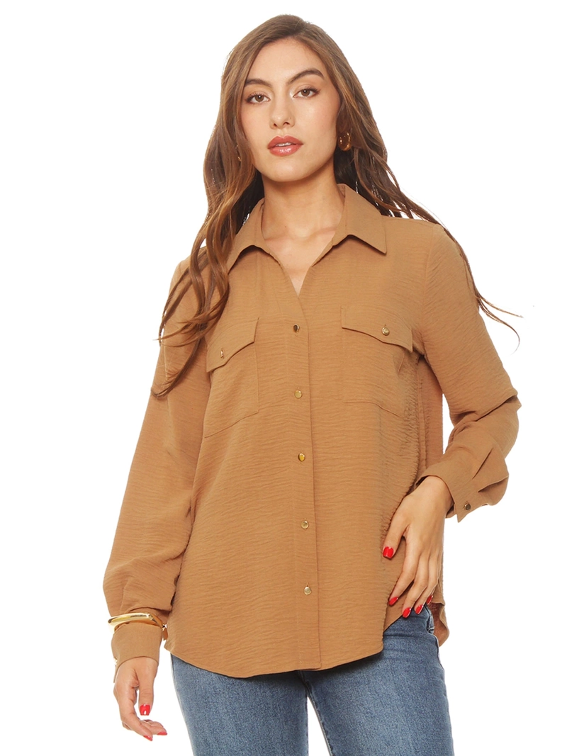 BLUSA MUJER WADOS MANGA LARGA ABOTONADA BOLSILLOS - 3
