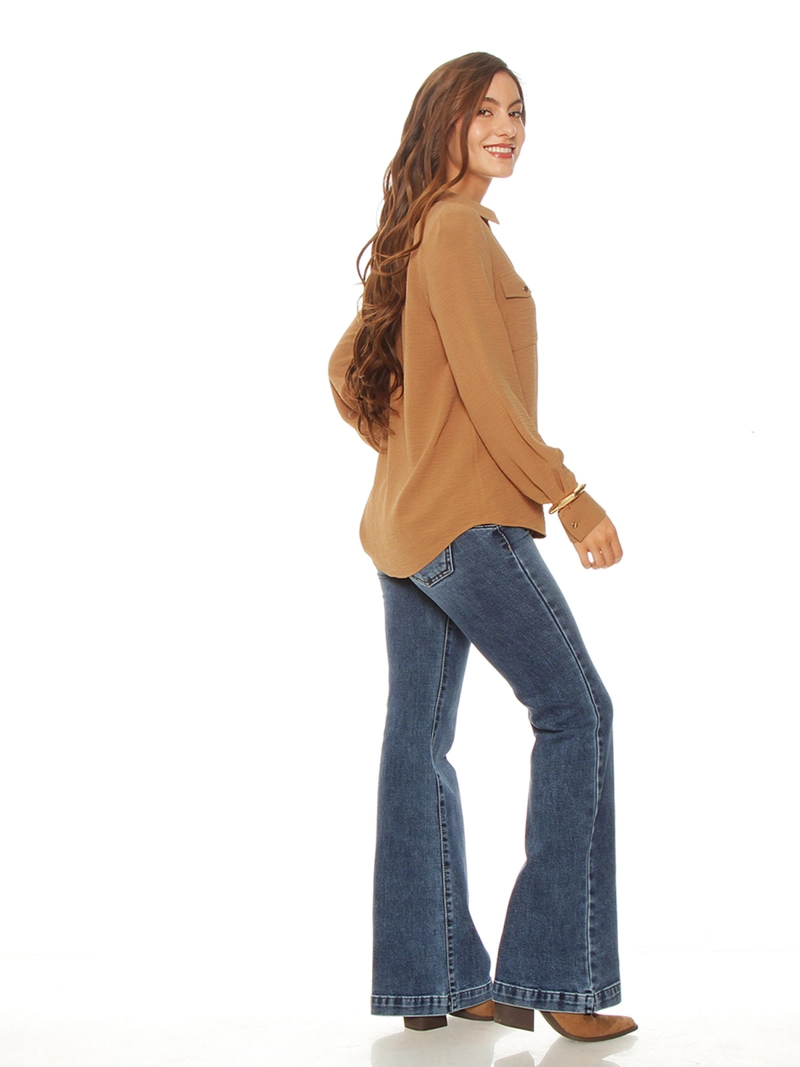 BLUSA MUJER WADOS MANGA LARGA ABOTONADA BOLSILLOS - 4