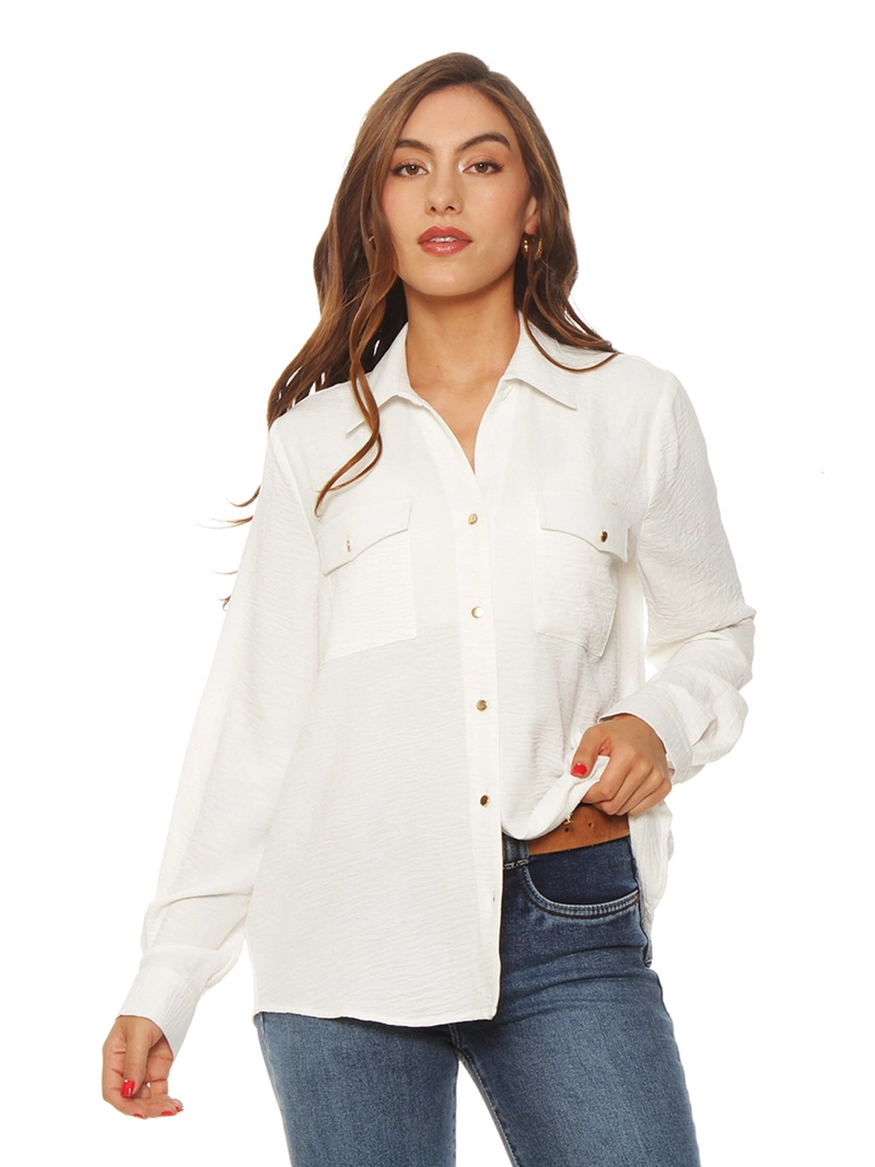 BLUSA MUJER WADOS MANGA LARGA ABOTONADA BOLSILLOS - 3