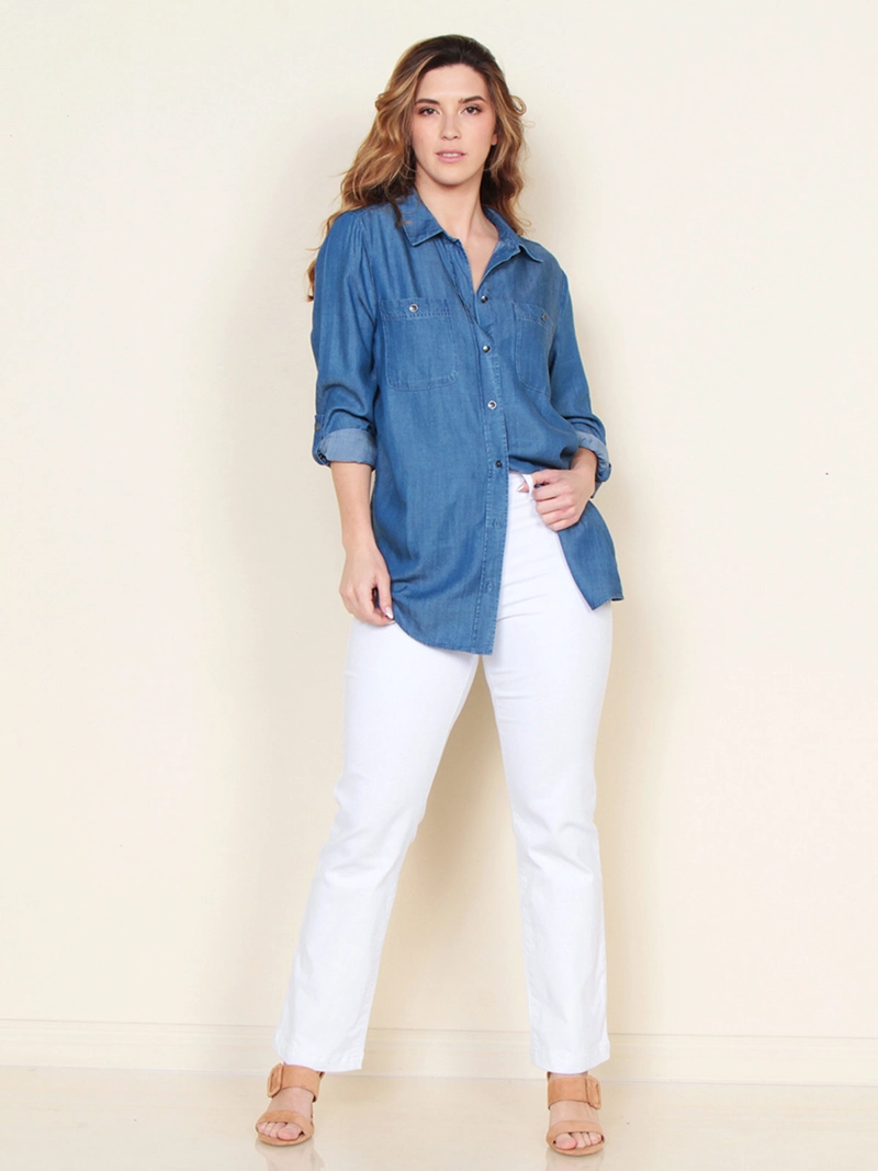 BLUSA MUJER WADOS MANGA LARGA LISTADA ABOTONADA - 1
