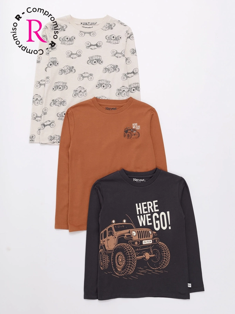 PACK X3 POLERA NIÑO HARVEST ALGODÓN MANGA LARGA - 1