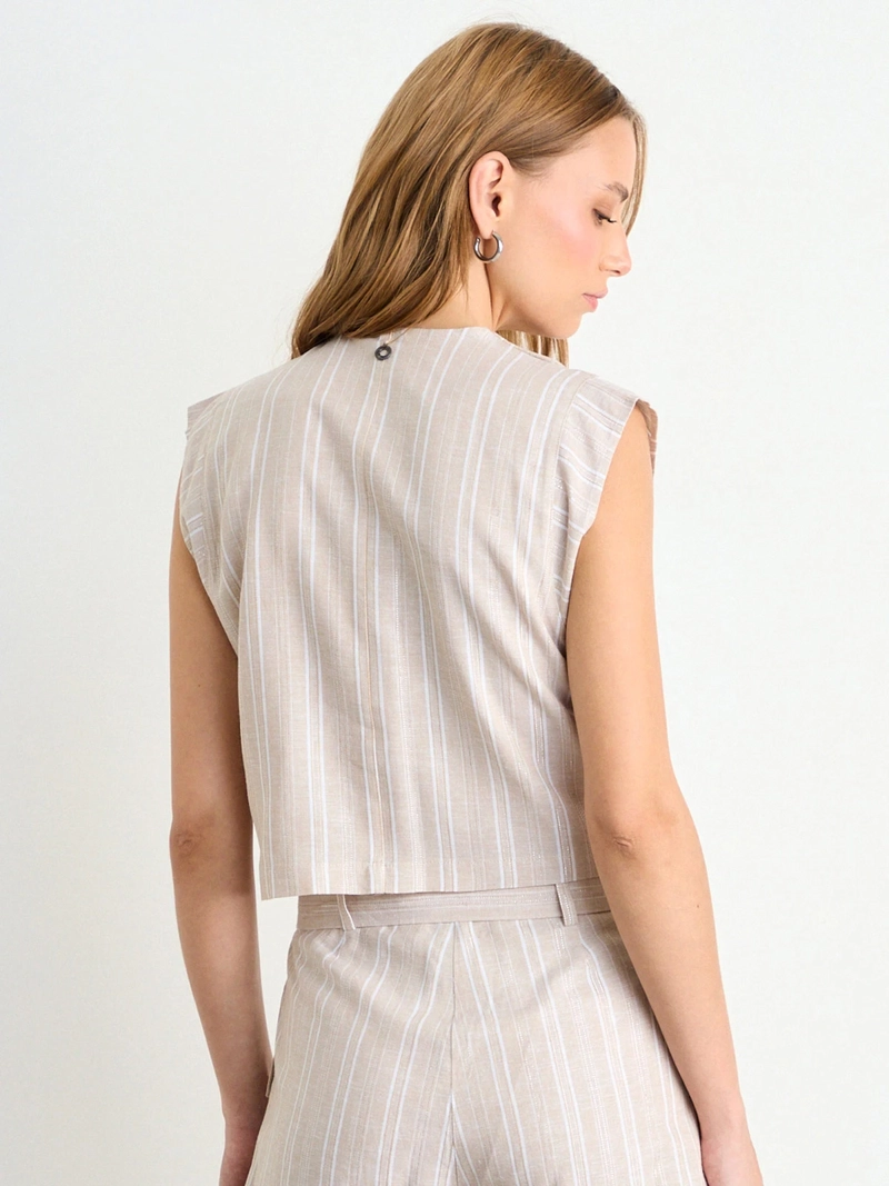 BLUSA MUJER IO LINO LISTADA CON SOLAPA - 4