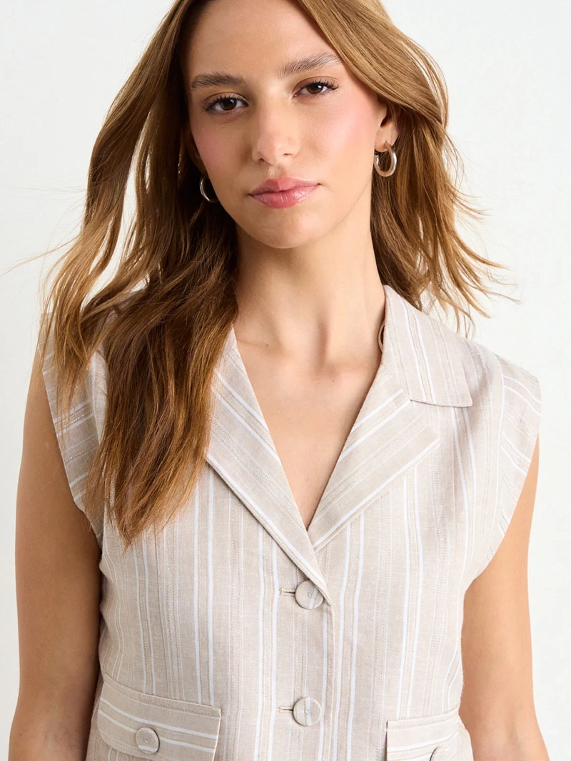 BLUSA MUJER IO LINO LISTADA CON SOLAPA - 5
