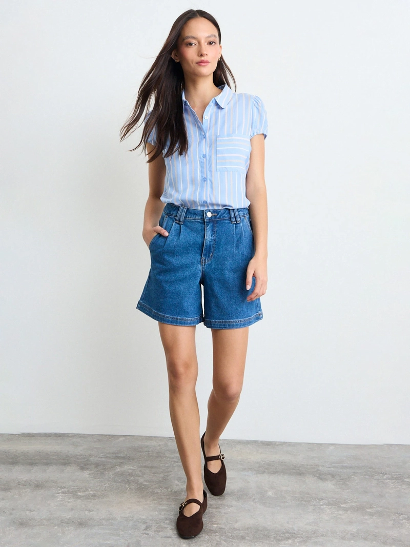 BLUSA MUJER IO MANGA CORTA CAMISERA LISTADA