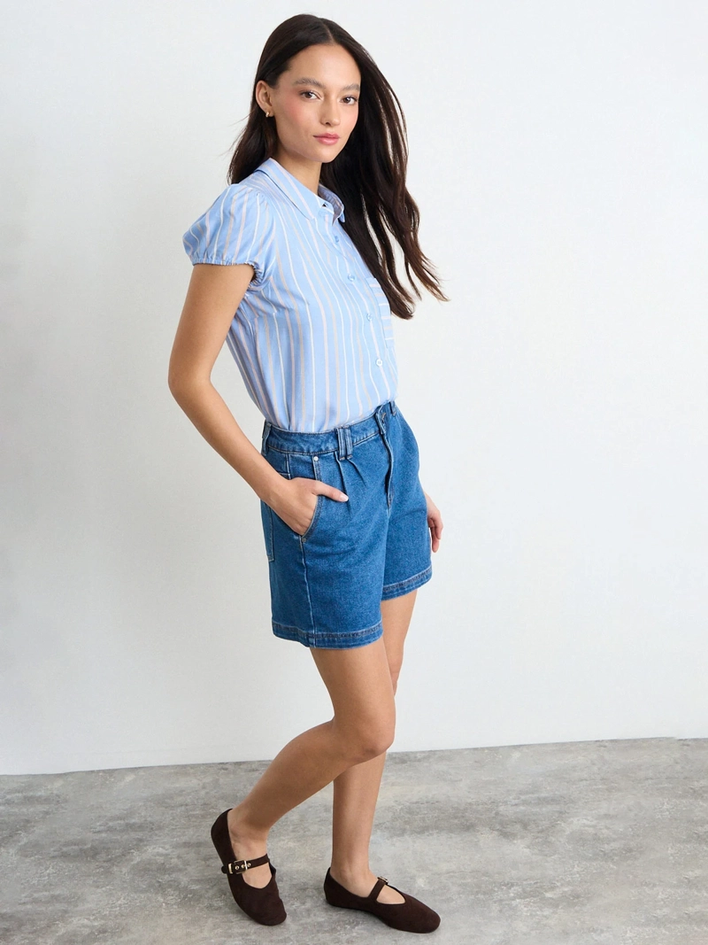BLUSA MUJER IO MANGA CORTA CAMISERA LISTADA - 2