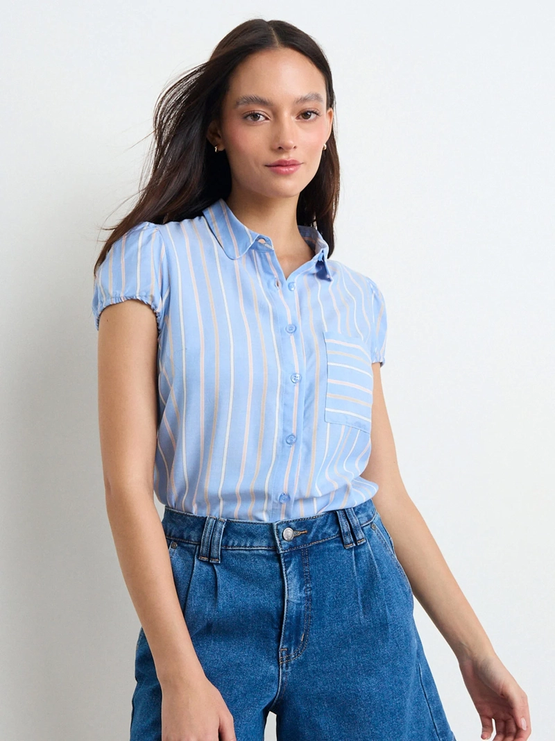 BLUSA MUJER IO MANGA CORTA CAMISERA LISTADA - 3