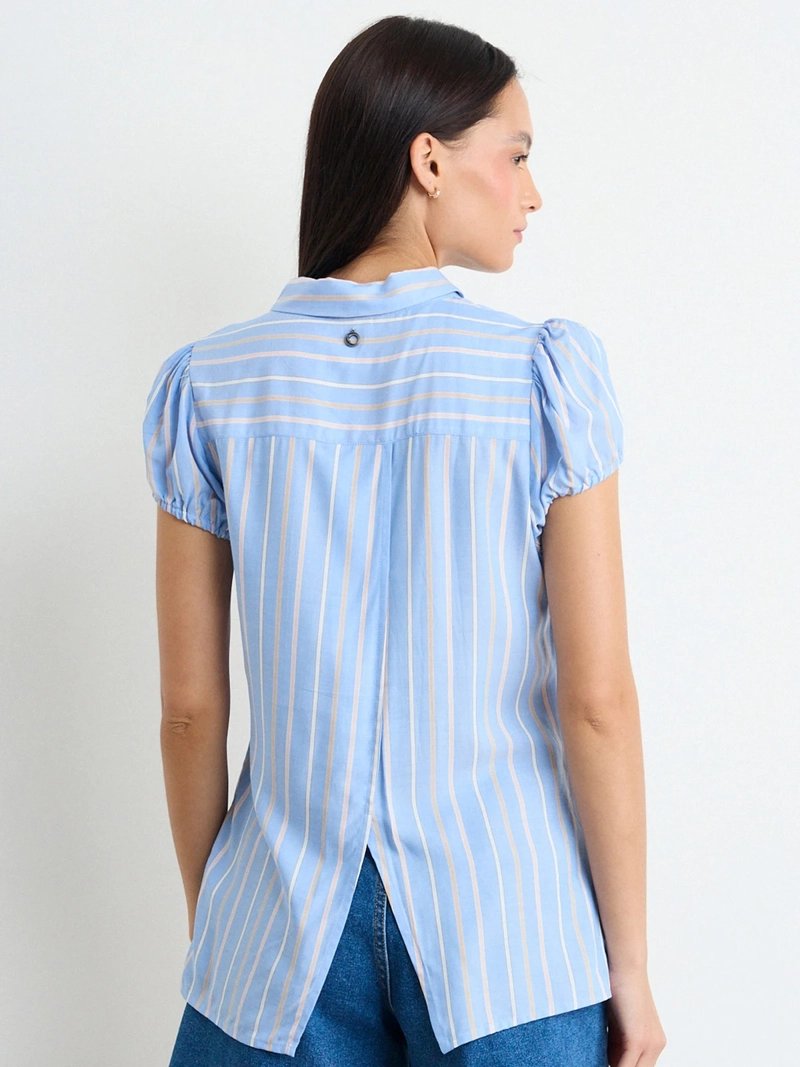 BLUSA MUJER IO MANGA CORTA CAMISERA LISTADA - 4