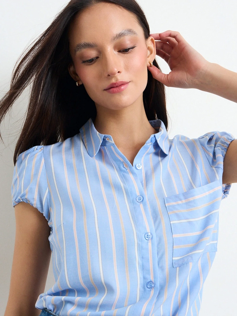 BLUSA MUJER IO MANGA CORTA CAMISERA LISTADA - 5