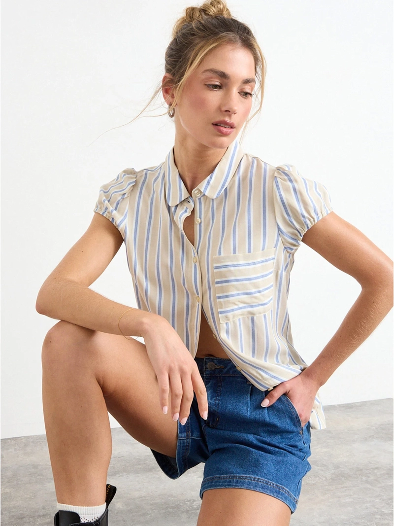 BLUSA MUJER IO MANGA CORTA CAMISERA LISTADA - 1
