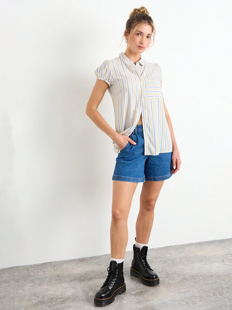 BLUSA MUJER IO MANGA CORTA CAMISERA LISTADA - 2