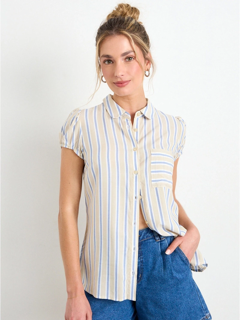 BLUSA MUJER IO MANGA CORTA CAMISERA LISTADA - 3