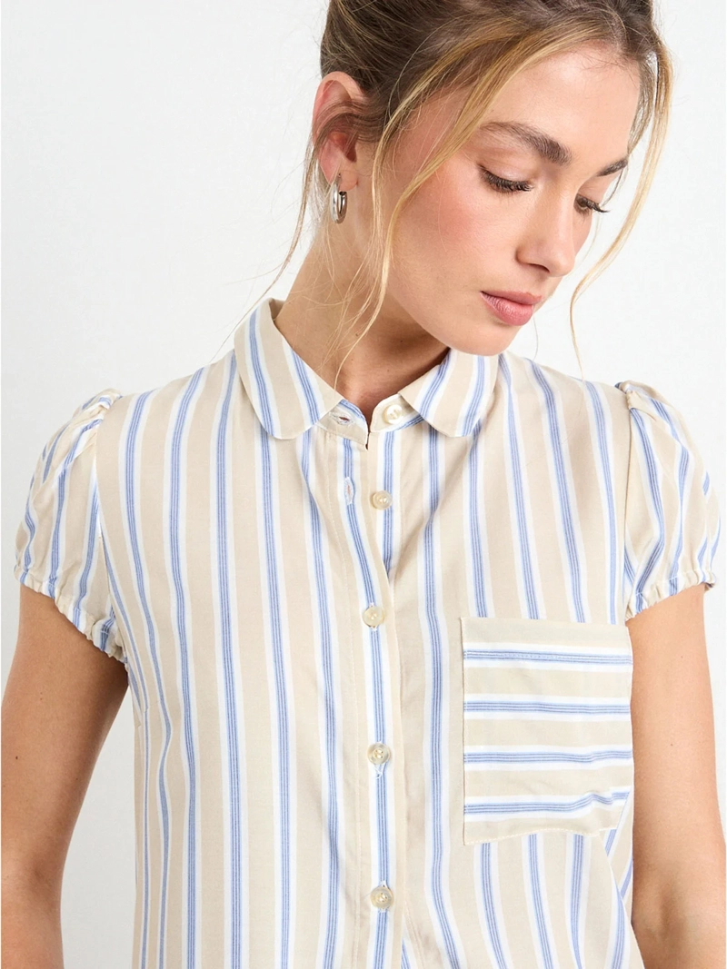 BLUSA MUJER IO MANGA CORTA CAMISERA LISTADA - 5