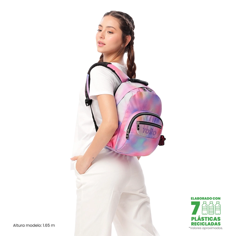 MOCHILA TOTTO TEMPERA GLITTER ROSADO - 2